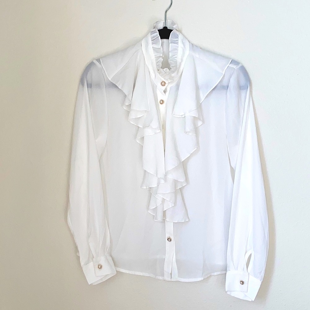 SHEIN White Ruffle Front Blouse